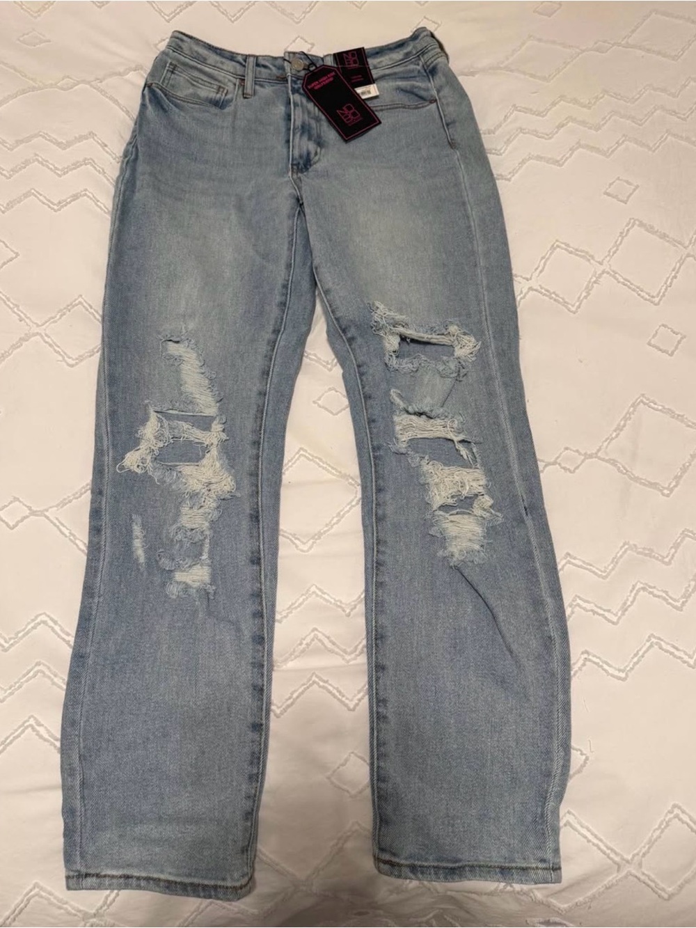 No Boundaries Light Blue Distressed Straight-Leg Jeans